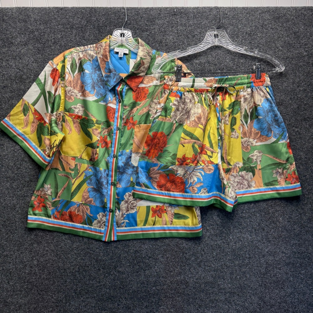Current Air Floral Patchwork Set Womens Medium Multi Color Satin Resort Boho
